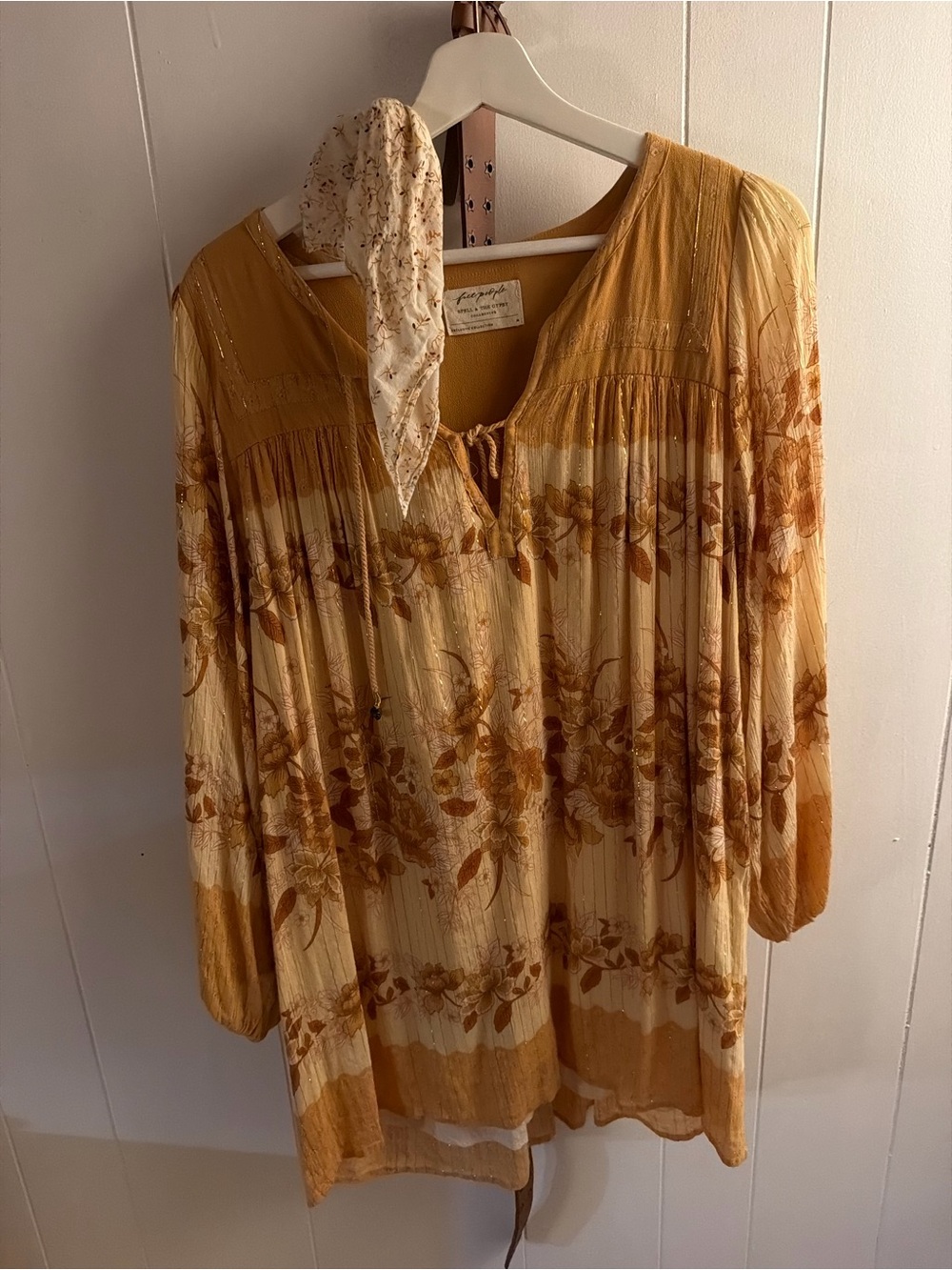 Free People Floral Boho Tunic in Mustard and Cream